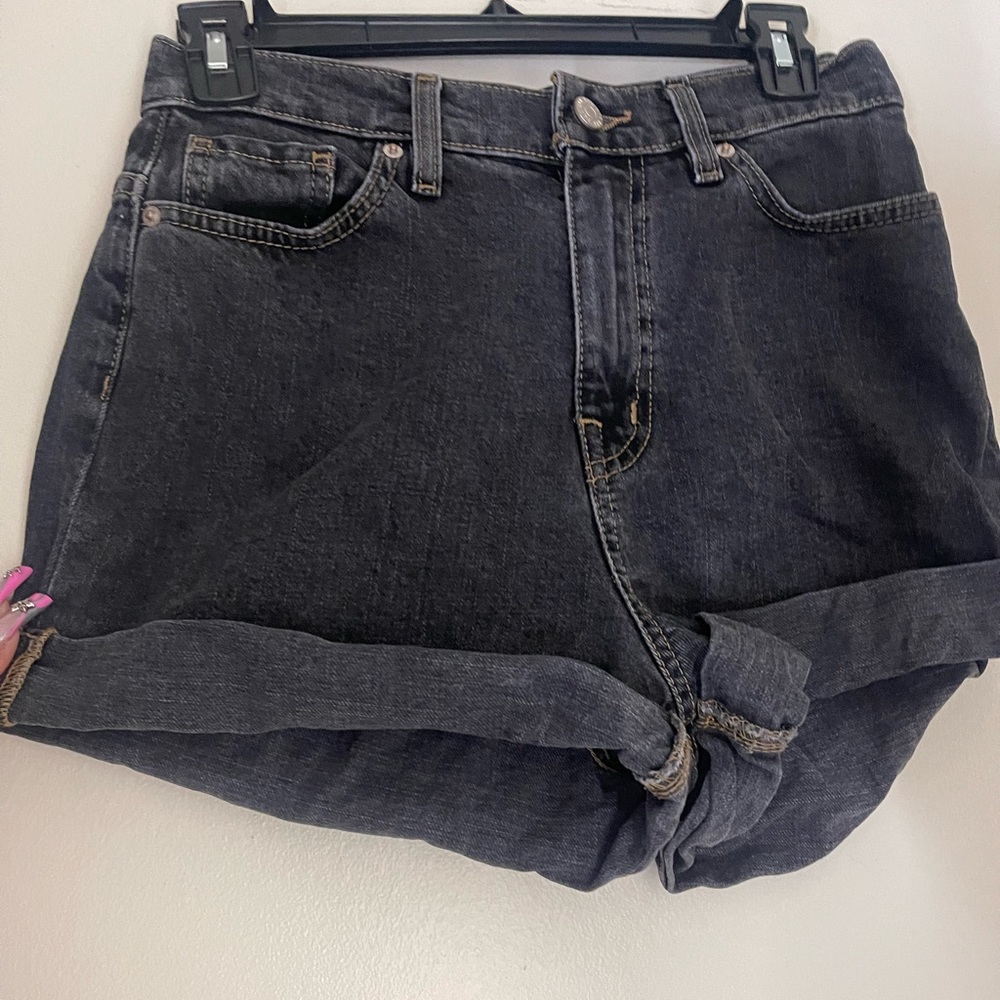 UO black denim shorts